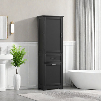 Grande armoire de rangement pour salle de bain, armoire de rangement autoportante avec deux tiroirs de taille différente et tablette réglable