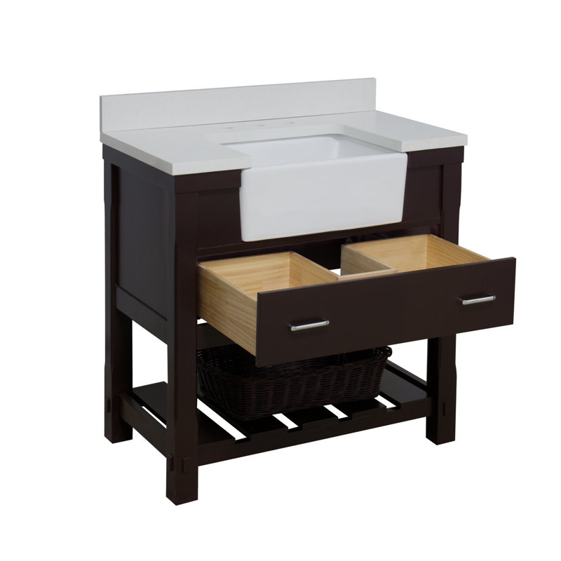 Ensemble de meuble-lavabo simple 36 po Hitton, Quartz, Chocolat
