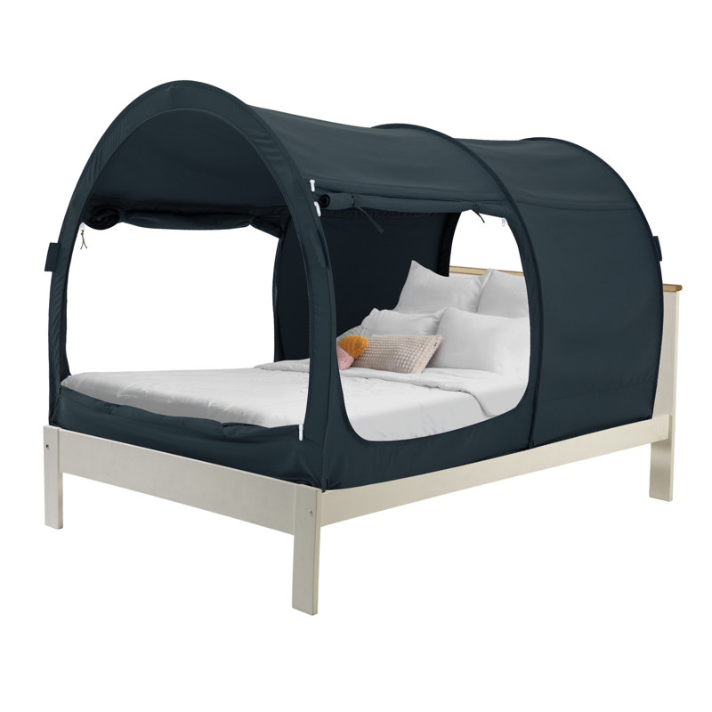Twin Size Bed Tent Canopy - Pop Up Privacy Sleeping Tent for Indoor Use, Light Reducing & Breathable Grey Cottage Design, Portable Frame with Mesh Windows, 75 x 39 x 47 Inches