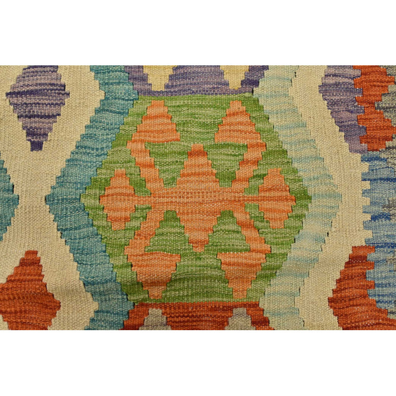 Tapis unique vert / bleu / orange de 4 pi 2 po x 5 pi 5 po