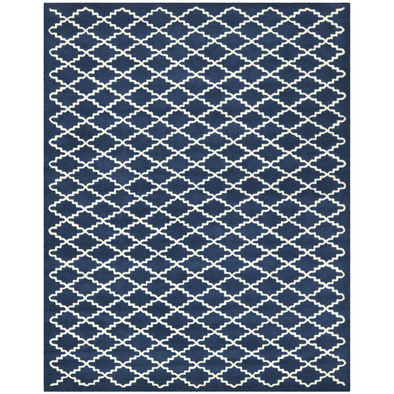 Handmade Dark Blue and Ivory Wool Tufted 3' x 5' Rug