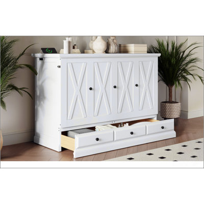 Armoire-lit avec commode en pin massif avec station de charge