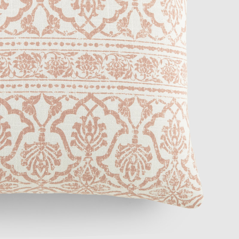 Antique Floral Cotton Throw Pillow, Pink