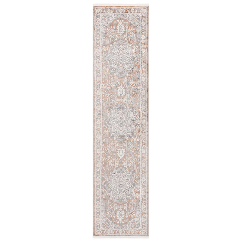 Tapis oriental en polyester Clover 1270, Tapis de couloir 2 pi x 8 pi, Rouge