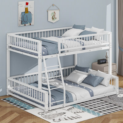 Metal Full XL Over Queen Bunk Bed With Ladder And Safety Guardrails