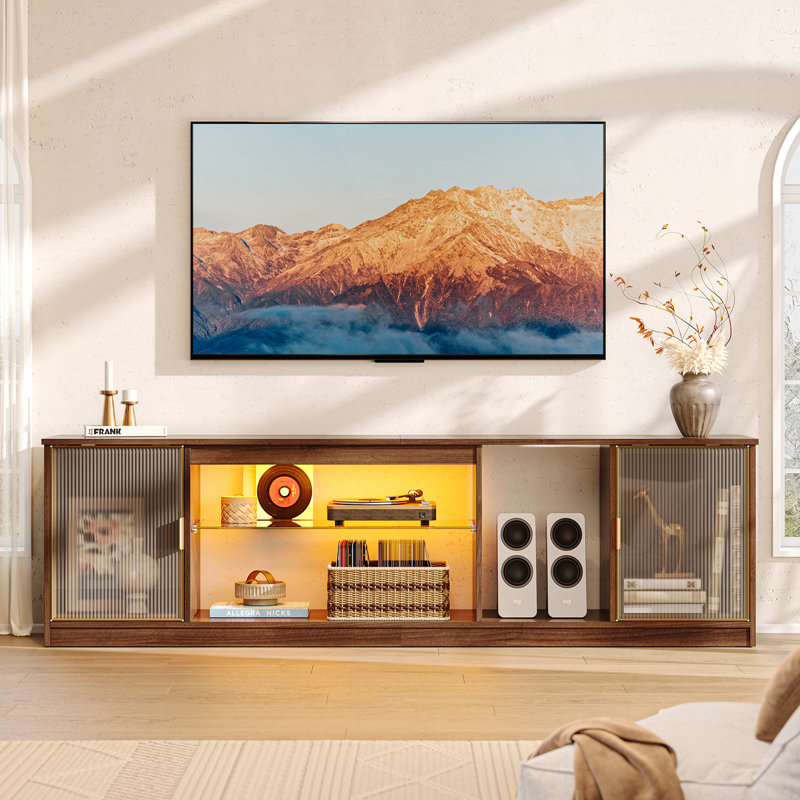 Kruszewski 70Inch LED TV Stand for 75inch TVs, TV Console with Storage, Media Console with Adjustable Shelf
