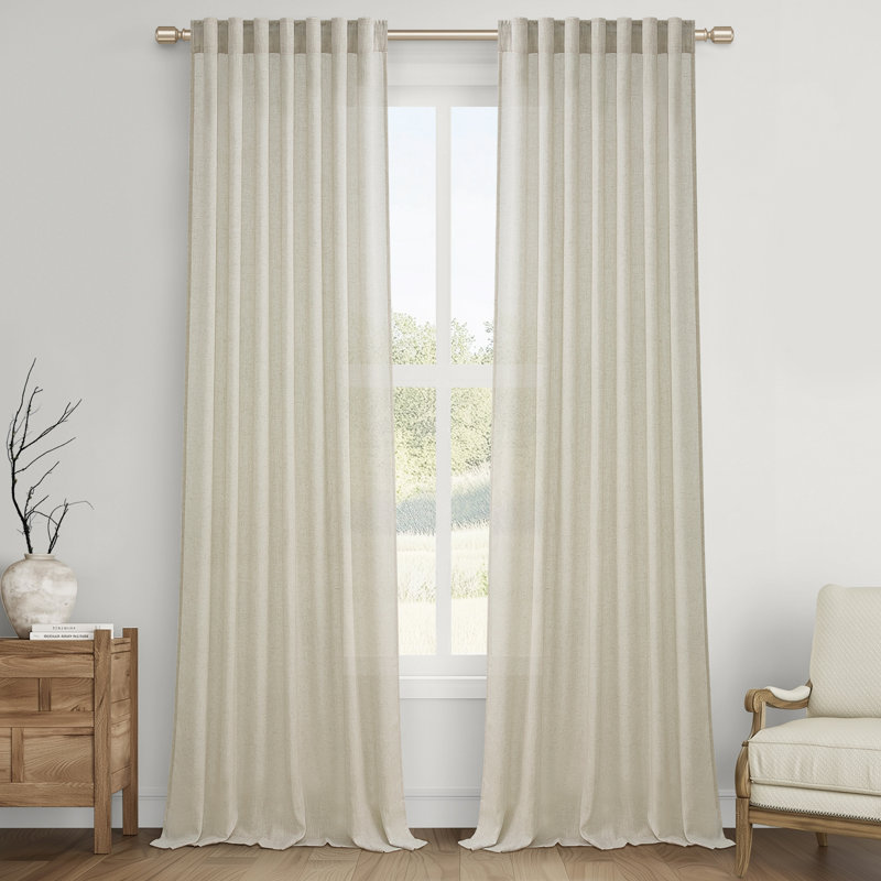 Rideau en lin avec passe-tringle Dennan, rideaux semi-transparents en lin pour la chambre à coucher, Gruau, L 50 po x L 96 po