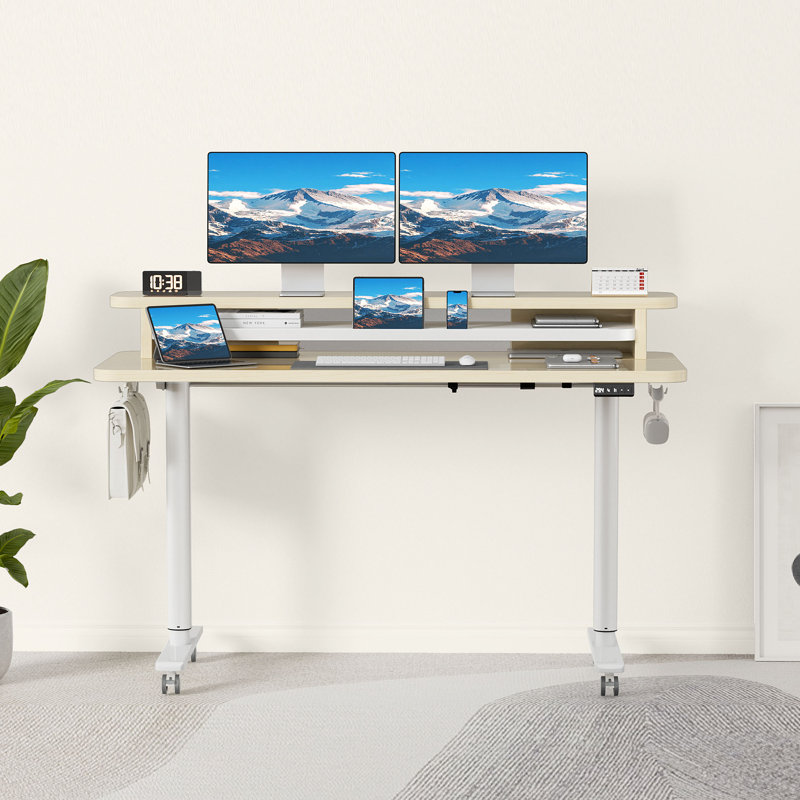 Bureau de jeu à hauteur ajustable Home Office, Brun clair / jaune, H 122 cm x l 81 cm