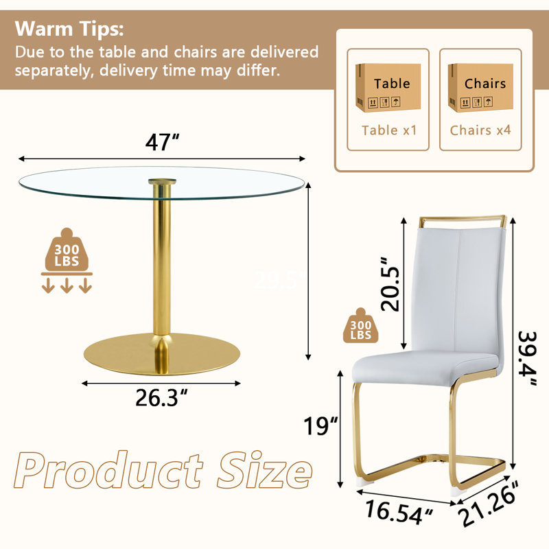 5 - Piece Pedestal Dining Set, 29.5"H x 47"L x 47"W, Dark Gray