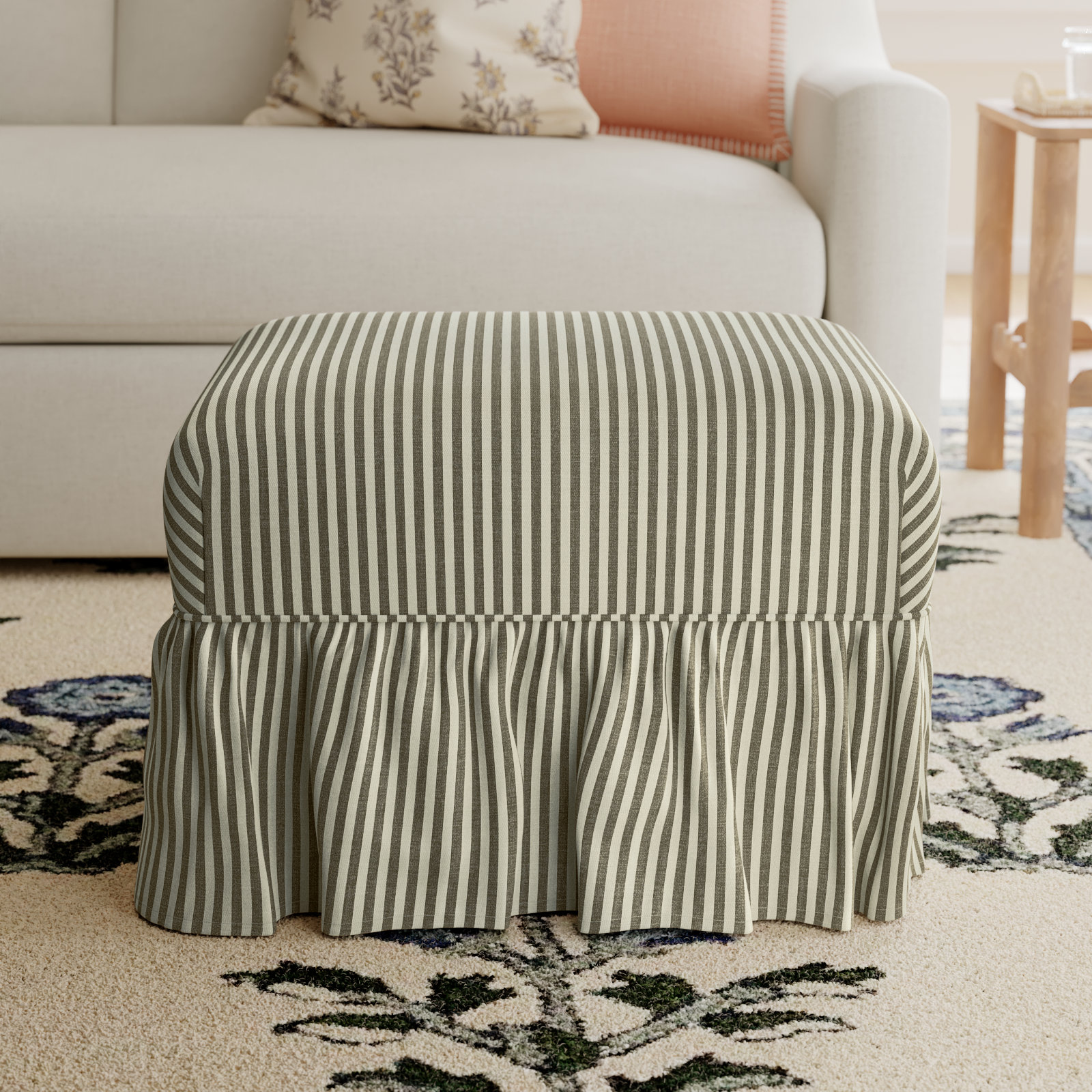 Stoffer Home x Cloth & Company June Ottoman , Jane Stripe Laurel