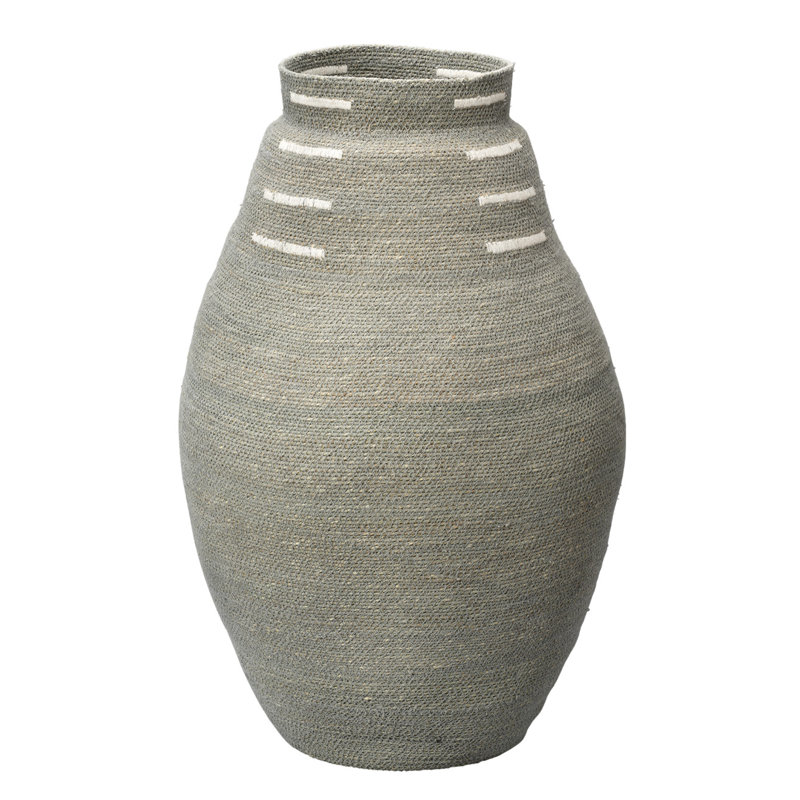Handwoven Tall Seagrass Decorative Basket with White Accents