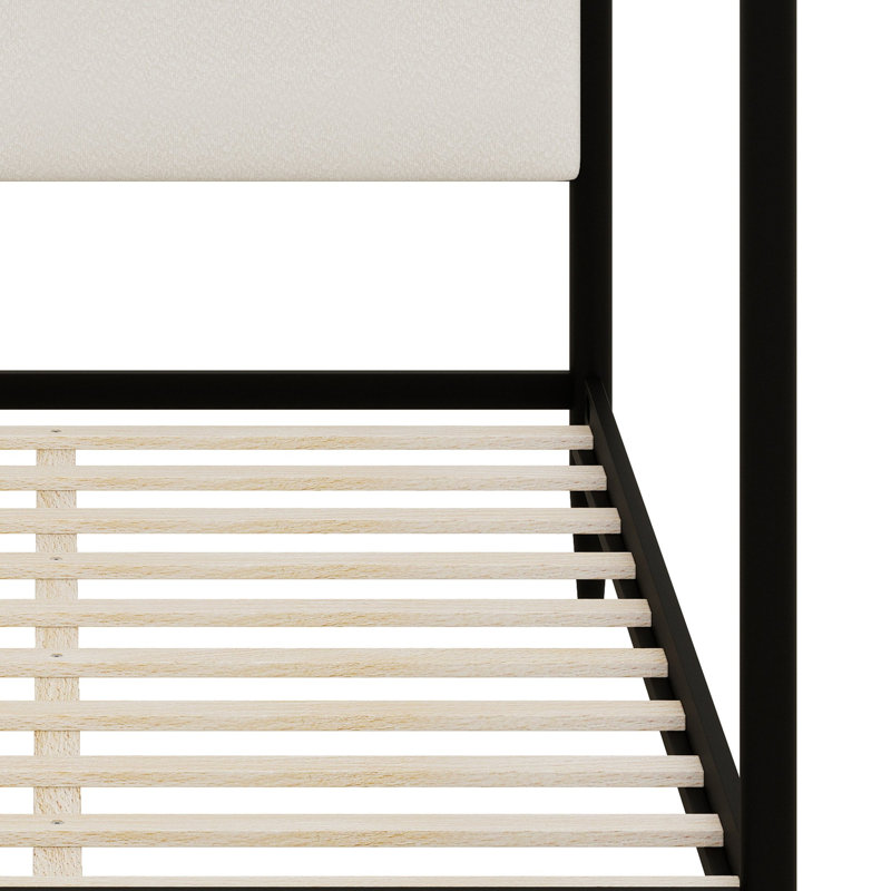 Structure de lit à baldaquin avec tête de lit moelleuse et joints renforcés pour les chambres à coucher de style Mid-Century