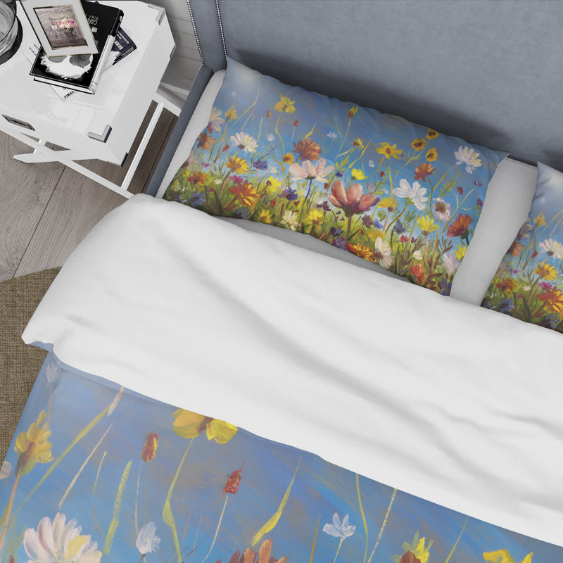 Ensemble de housse de couette Daisies and Wildflowers In Summer Garden Field II - Traditional Polyester