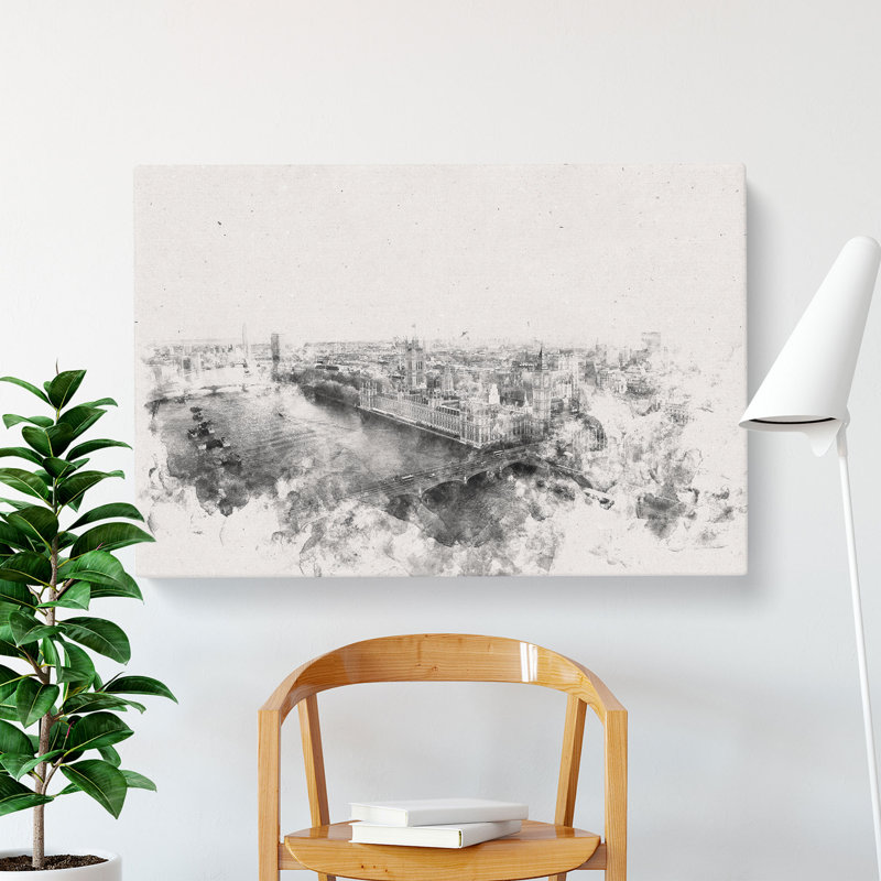 London City Skyline Watercolour - Wrapped Canvas, 35cm H x 50cm W x 3cm D
