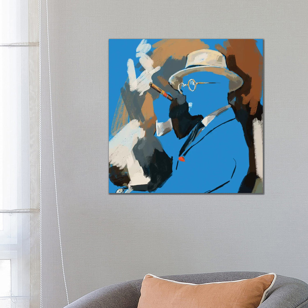 Cigar Lounge In Blue von Sunflowerman - Galerie-verpackte Leinwand Giclée auf Leinwand