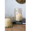 Porte-bougie en verre transparent D5x7 "avec motif de fleurs sauvages vertes