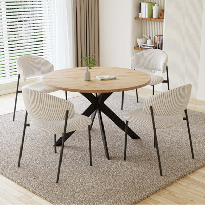 46.4" Round Table Set Of 4 , Modern Kitchen Table Set, Mdf Dining Table With Dining Chairs