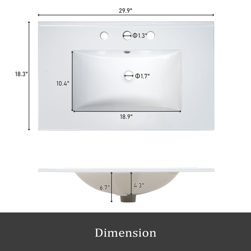 Meuble-lavabo de 30 pouces avec lavabo en céramique et beaucoup de rangement - le choix idéal pour les petites salles de bain