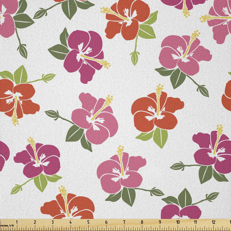 Deaira Colourful Hawaiian Hibiscus Flowers and Leaves Multi-Purpose Fabric