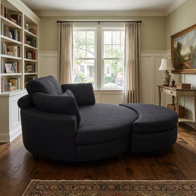 Large Round Living Room And Hotel Chair With Storage, Linen Fabric Upholstered And Cushioned For Maximum Comfort