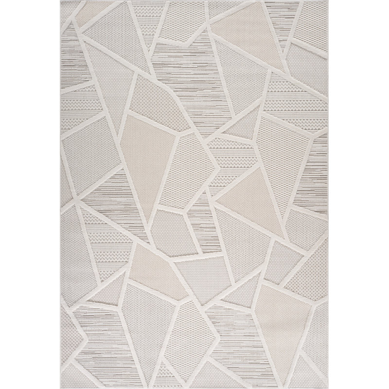 Tapis géométrique crème et beige 7 pi x 10 pi