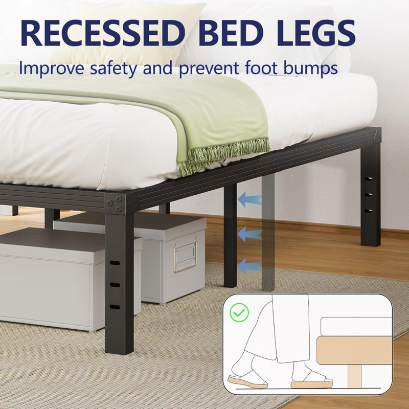 Black Heavy Duty Metal Queen Platform Bed Frame, 12-Inch High