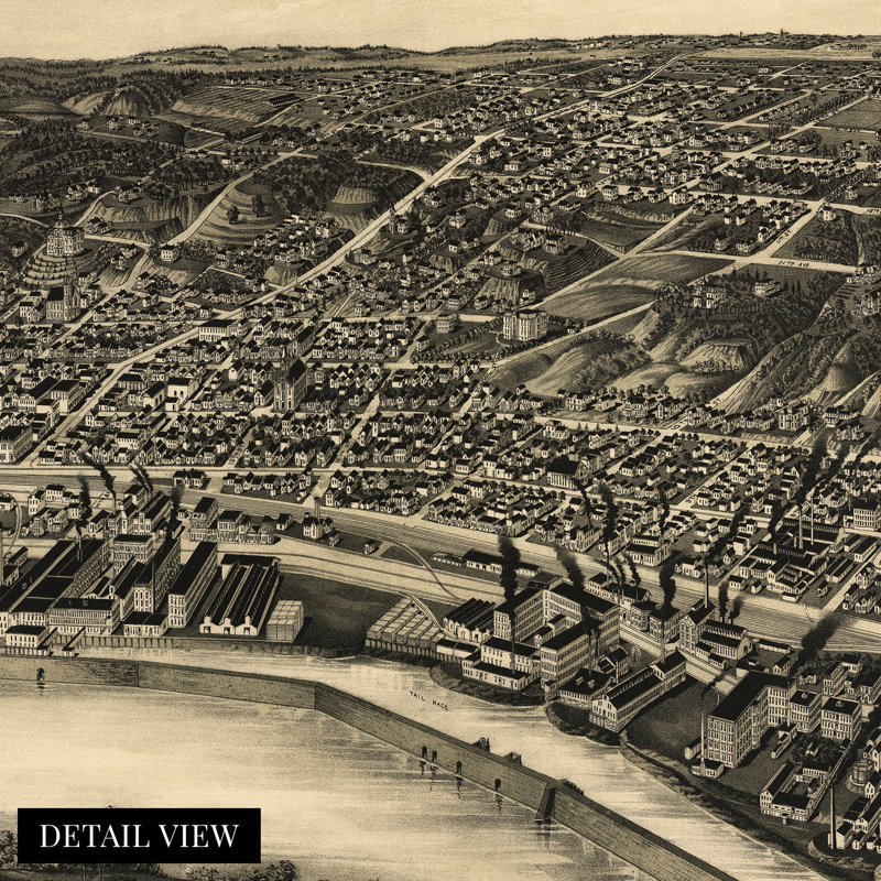 1889 Moline, Illinois, carte sur papier, H 24 po x l 36 po x P 0,01 po
