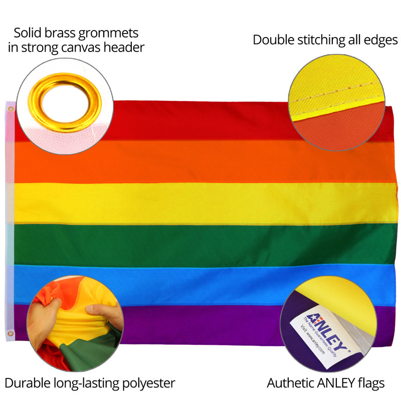 Tissu de polyester à 2 côtés 36 x 60 po arc-en-ciel 6 rayures drapeau maison