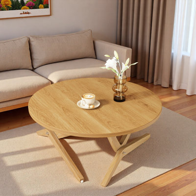 Table basse ronde 2-en-1 avec hauteur réglable et plateau épais