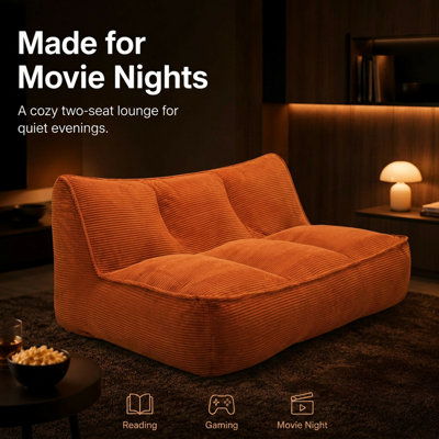 Double caterpillar sofa,Double Togo Corduroy Fabric Beanbag Couch for Living Room, Bedroom & Dorm, Cozy Fluffy Cloud Mini Couch,Orange