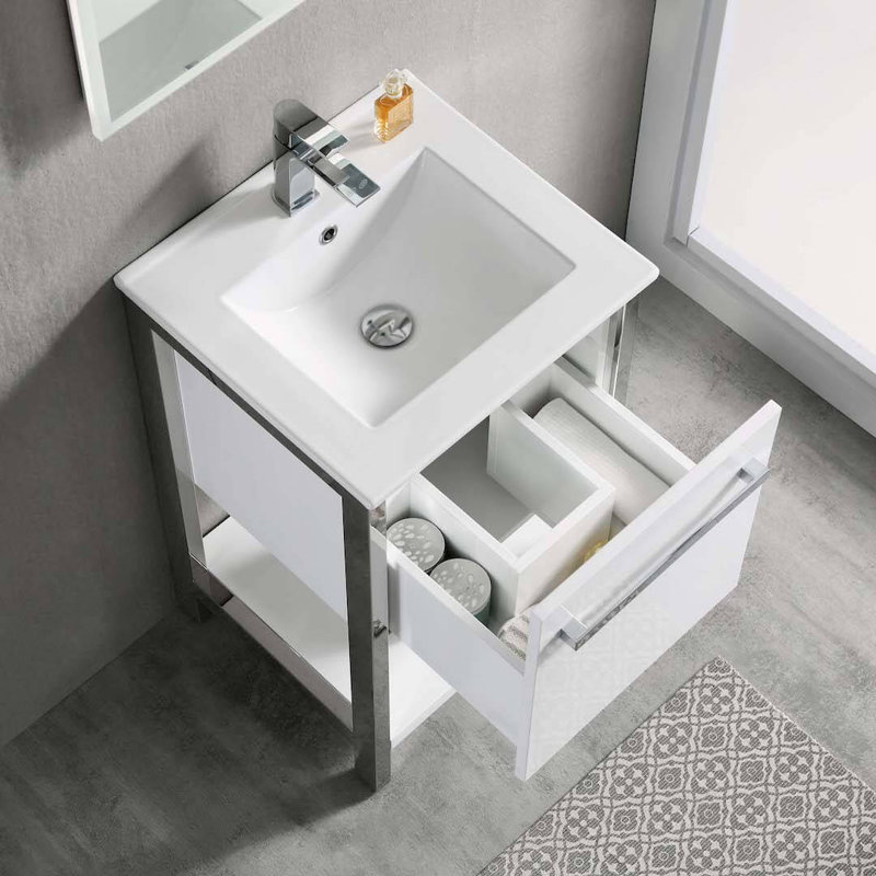 Meuble-lavabo simple 20 po avec lavabo, Blanc lustré