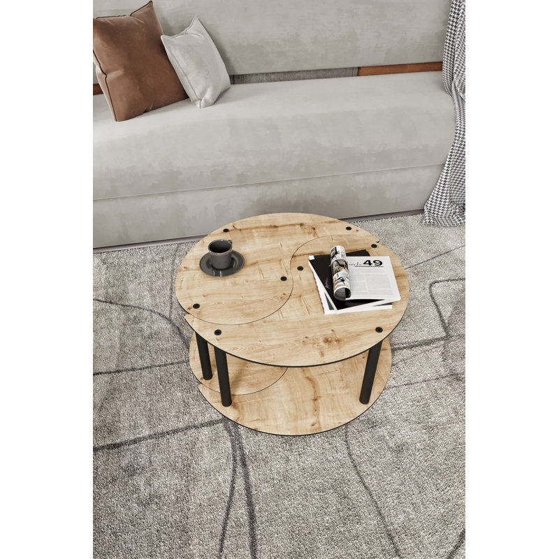 Ensemble de tables basses élégantes (2 pièces), couleur chêne, 27,6 po de diamètre x 14,9 po de hauteur | 100% panneau de fibres à densité moyenne durable avec pieds en bois élégants | Design moderne pour le salon et les espaces familiaux, parfait pour recevoir