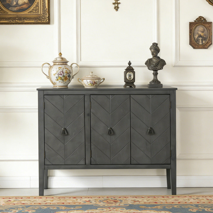 Adjustable Shelf Storage Sideboard with 3 Retro Metal Handles and 4 Pinewood Legs, Grey