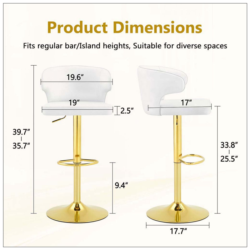 Tabouret de bar rotatif moderne, White+Gold-4pcs