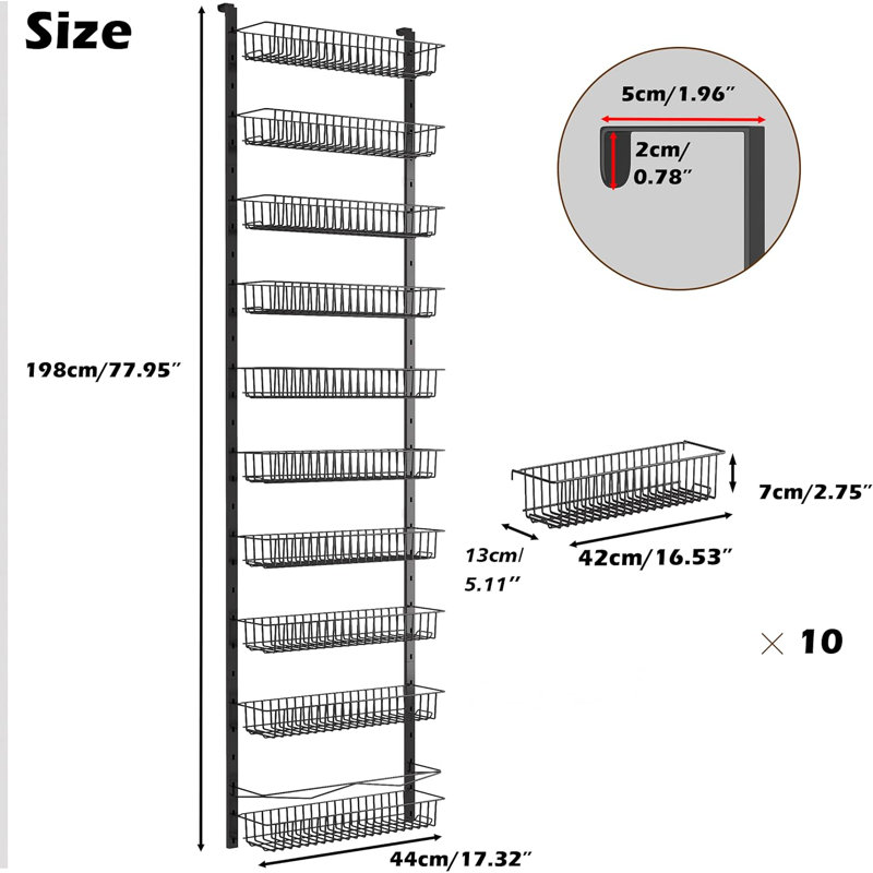Door Spice Rack with Adjustable Racks, Matte Black