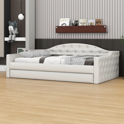 Tufted Upholstered Daybed With Trundle, With USB&Type-C Charging Ports