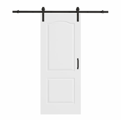 80"H 2Lite Waterproof White Primed Solid Core Composite MDF Wood Sliding Barn Door With Hardware Kit