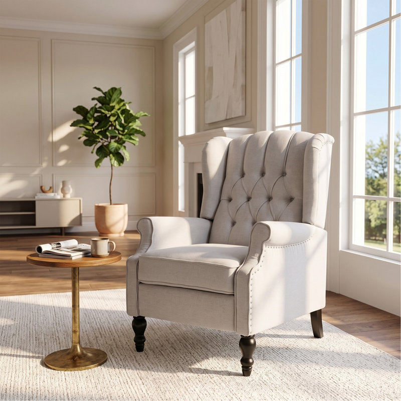 Fauteuil inclinable en tissu capitonné gris clair
