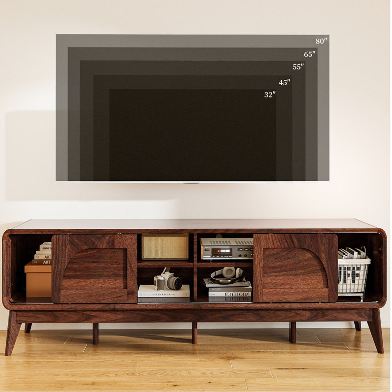 Meuble télé 70 po pour salon Mid-Century, Noyer