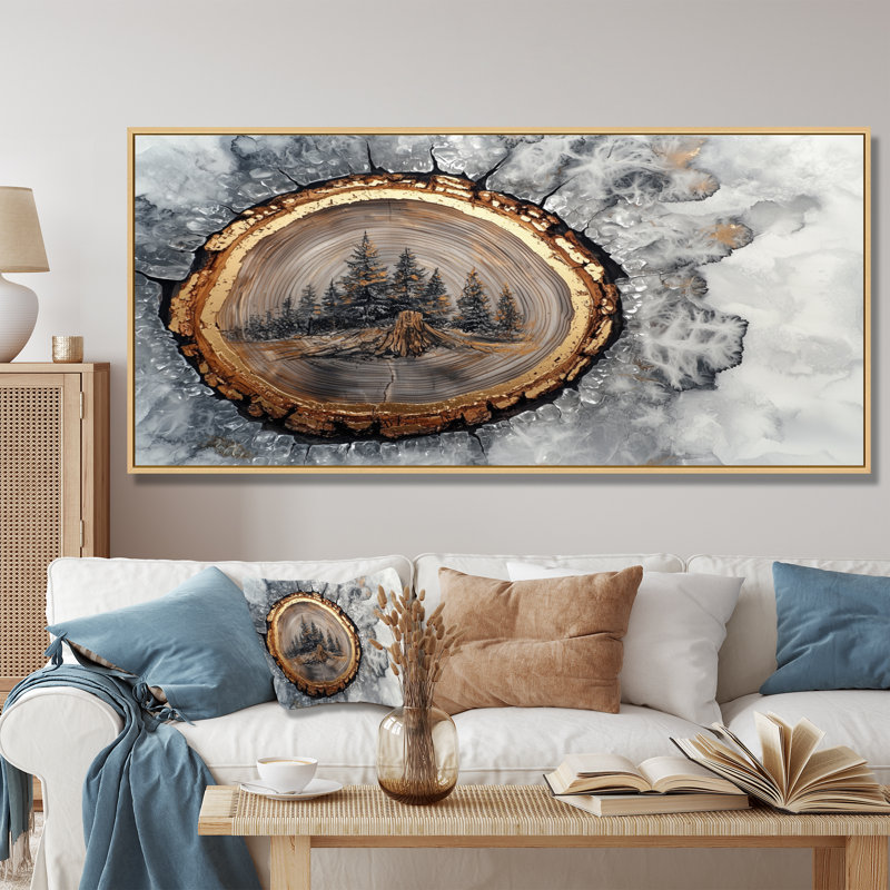 «Crystal Forest Lansdcape Wood Slide», art mural sur toile forêt, H 28 po x l 60 po, Cadre flottant, Argent argent