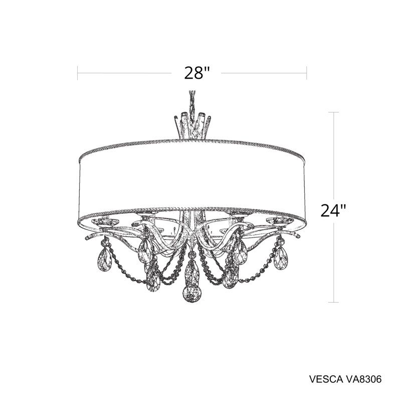 Vesca 6 Light 28in x 24in Chandelier with Gold Drum Shade in Heirloom Bronze with Clear Radiance Crystal, Gold, Czech