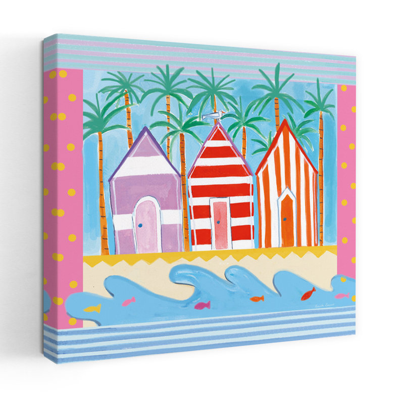 Art de cabane de plage côtier tropical, H 18 po x l 18 po