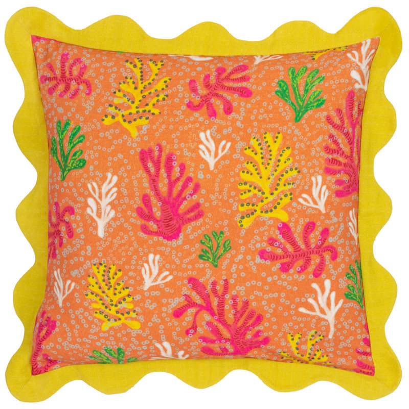 Coral Cushion Cover Abstract Square Cushion Cover, Orange/Yellow