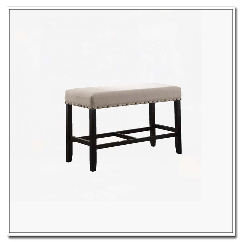 Upholstered Dining Bench with Nailhead Trim, Tan