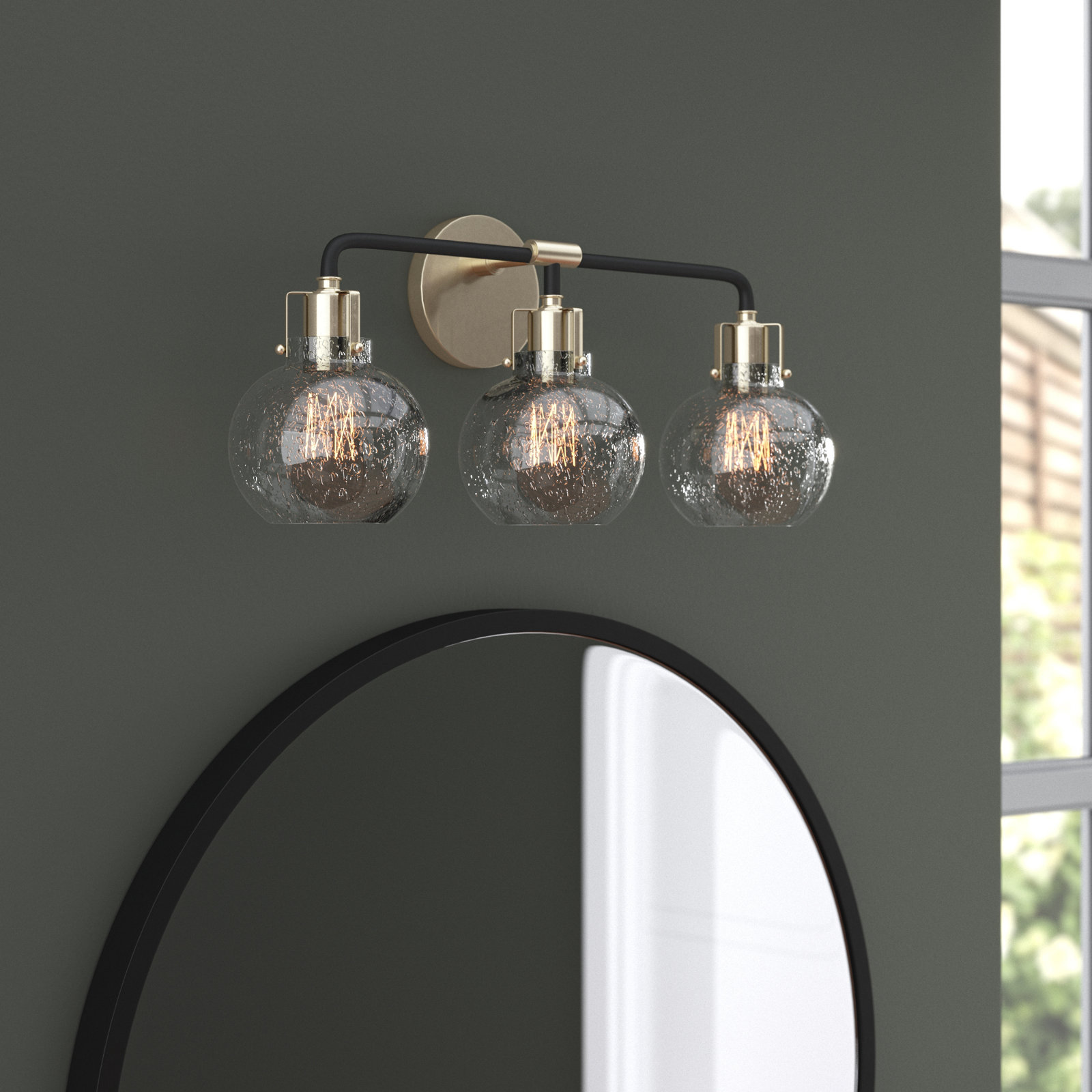 Byrne 3-Light Vanity Light, Polished Nickel/Textured Black