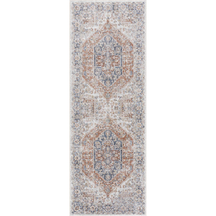 Brookdene Oriental Machine Washable Orange/Gray Area Rug