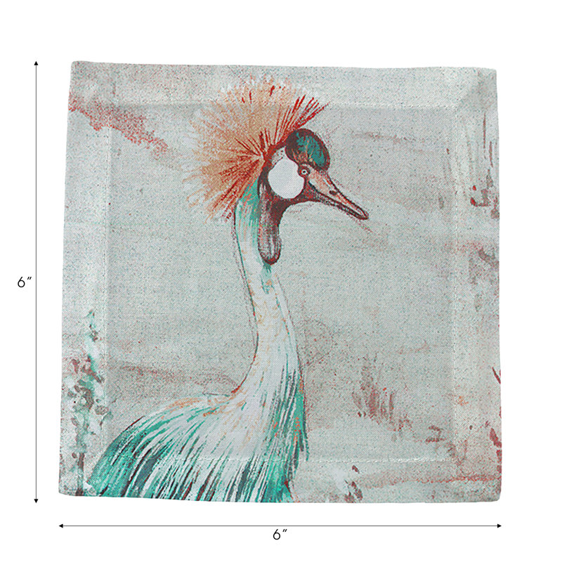 Crested Crane Cotton Sateen Cocktail Napkins, Turquoise Red