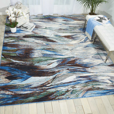 Tapis abstrait en laine bleu Ostby