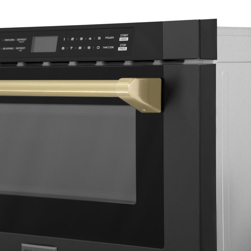 ZLINE Autograph 24 in. Built-in Microwave Drawer in Black Stainless Steel and Accents, Champagne Bronze