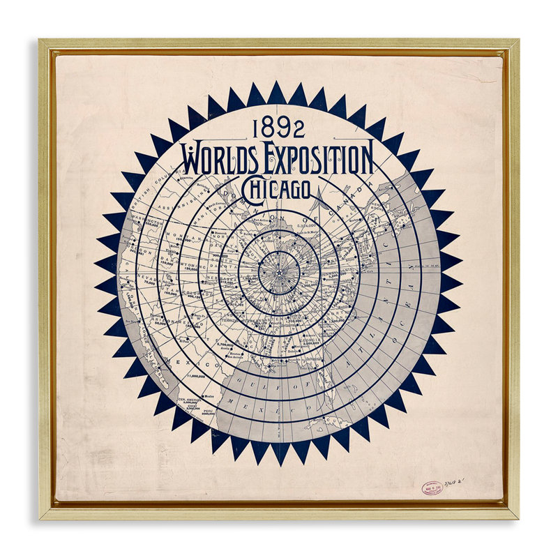 «Vintage Worlds Exposition», art mural encadré flottant par Marcus Jules, H 18 po x l 18 po, Cadre flottant métallique doré